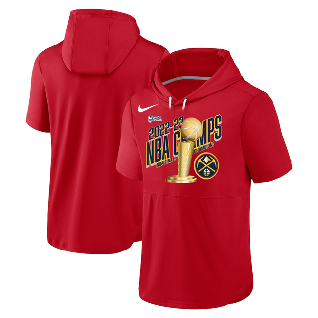 Men's Denver Nuggets Red 2023 Champions Performance Short Sleeve Pullover Hoodie